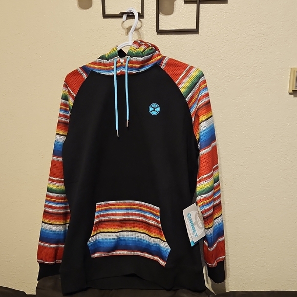 Hooey Tops - NWT Hooey Black Sweatshirt with Colorful Stripes